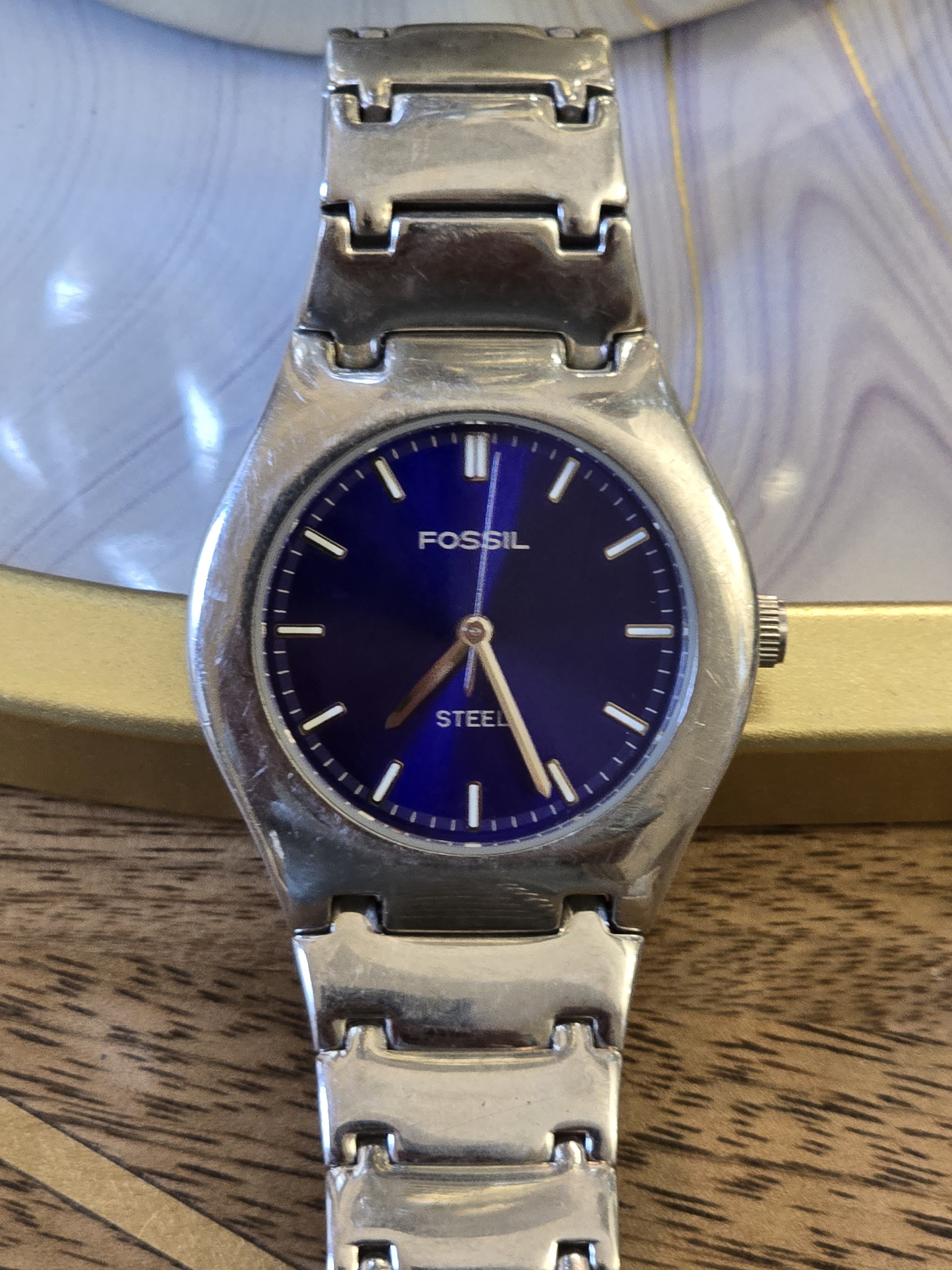 Fossil Stainless Steel Watch With Deep Blue Dial